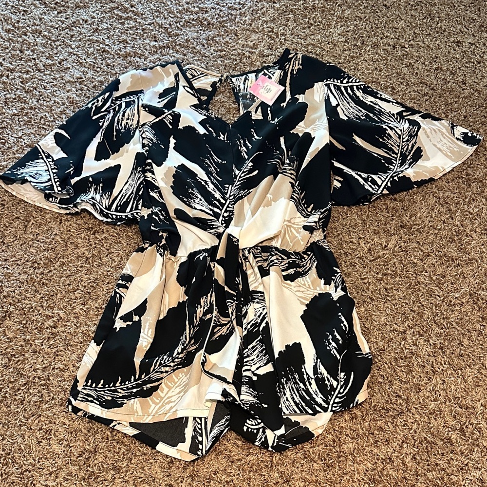 Tyche Black and Cream Patterned Jumpsuit
